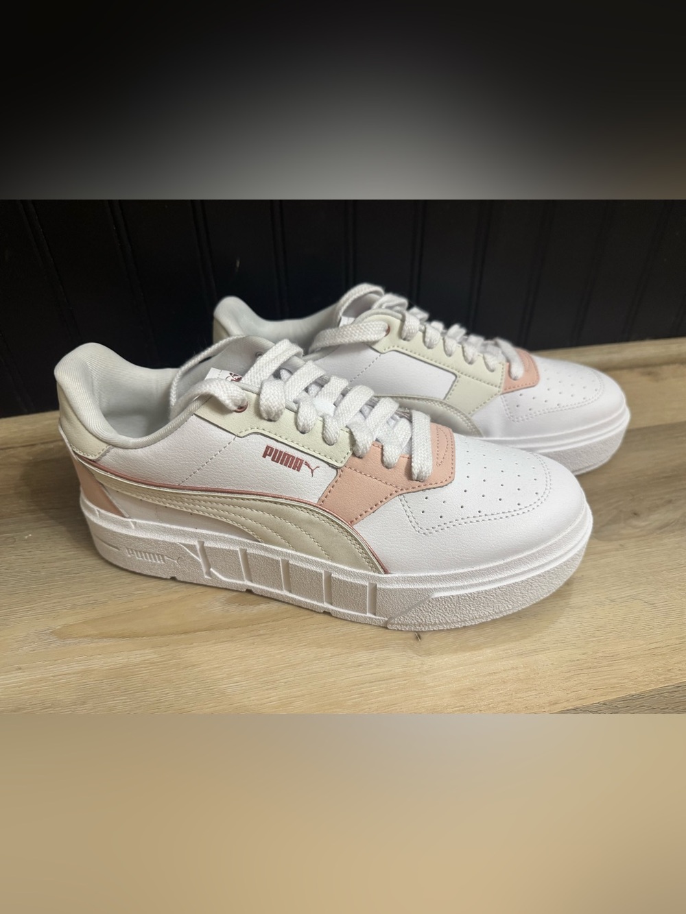 Puma White Sneakers with Pink and Cream Accents